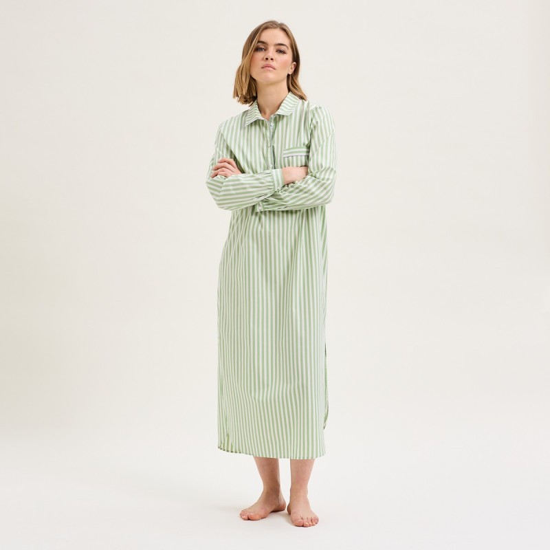 Chemise de nuit longue essentiel rayé jade par Laurence Tavernier
