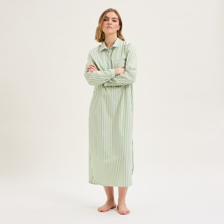 Chemise de nuit longue essentiel rayé jade par Laurence Tavernier Chemise de nuit longue essentiel rayé jade par Laurence Tavernier