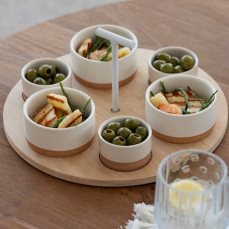 Service à apéro rond naturel et blanc