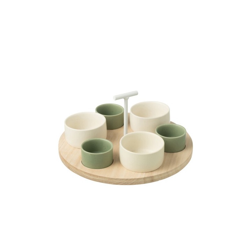Service à apéro rond blanc et vert