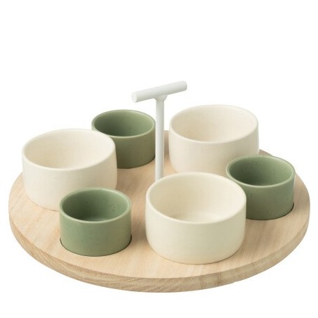 Service à apéro rond blanc et vert